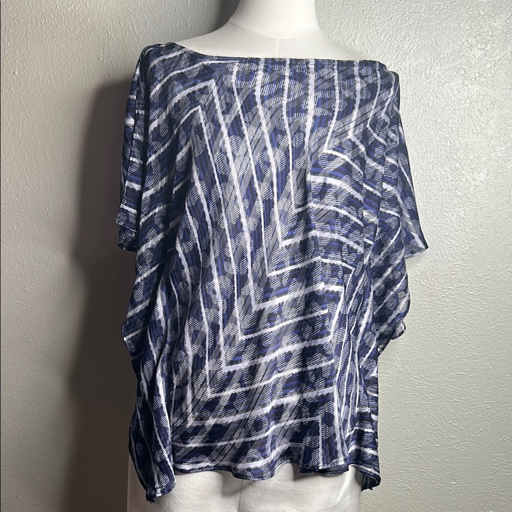 NWT Banana Republic Sheer Geometric Print Split Sleeve Navy Flowy Blouse Sz S - Picture 5 of 12